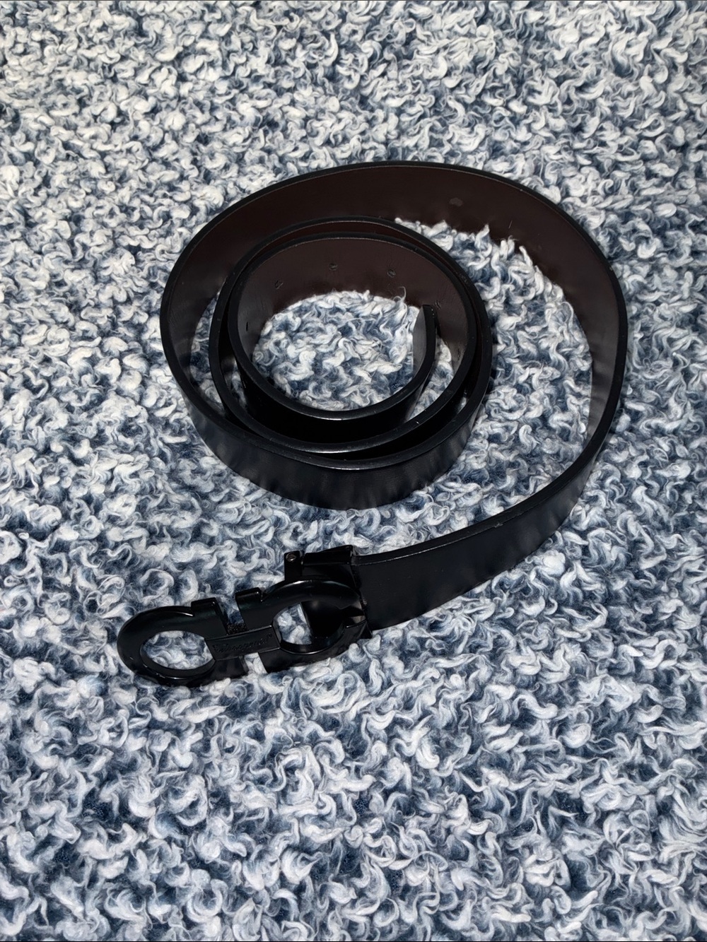 Black/ brown reversible Men's Glossy Leather Belt with Signature Buckle